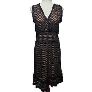 Max Studio Black Lace V-Neck Midi Dress with Nude Lining – Sleeveless